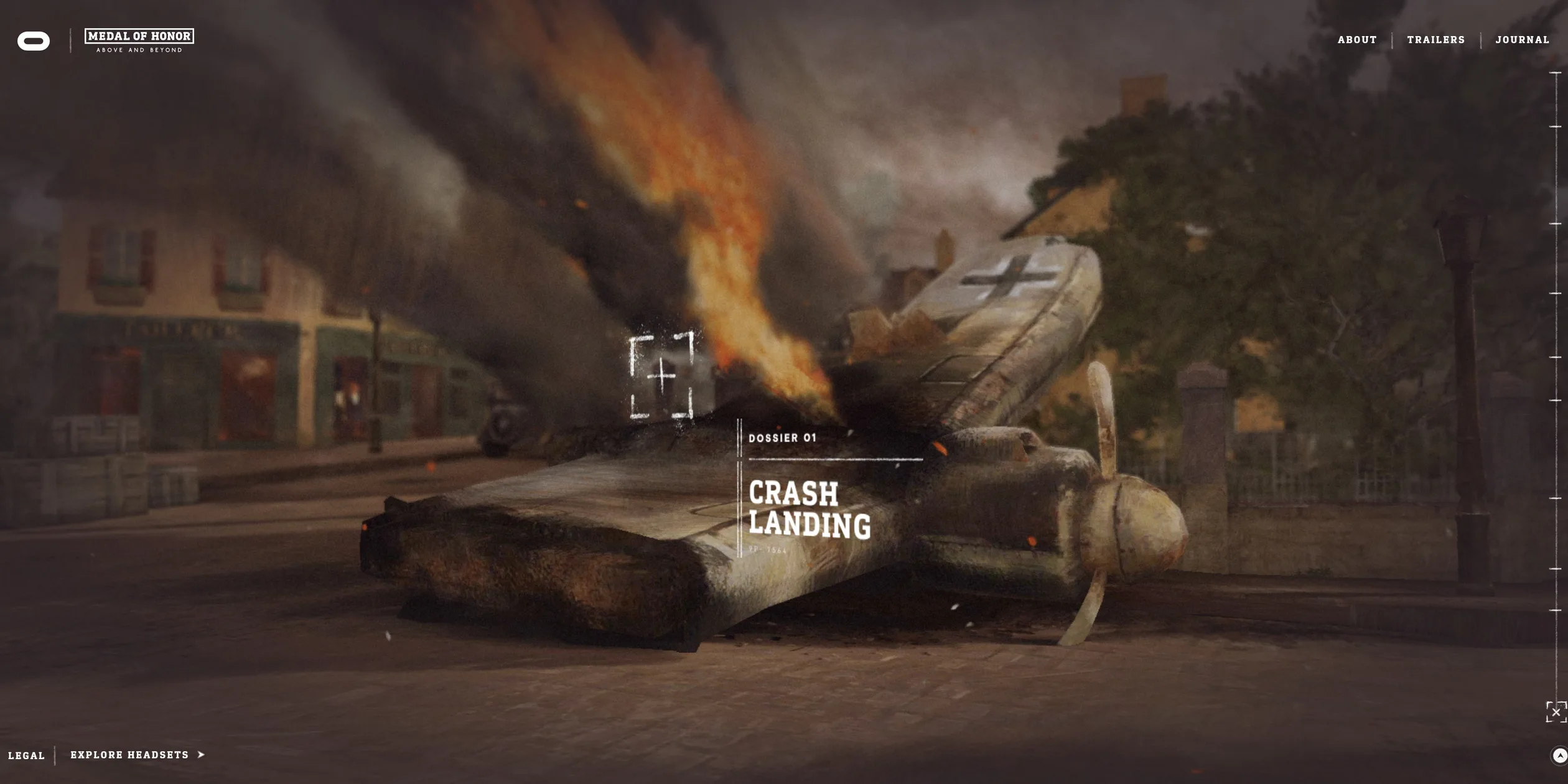 手绘三维街道上燃烧的坠毁飞机和 CRASH LANDING 档案准星