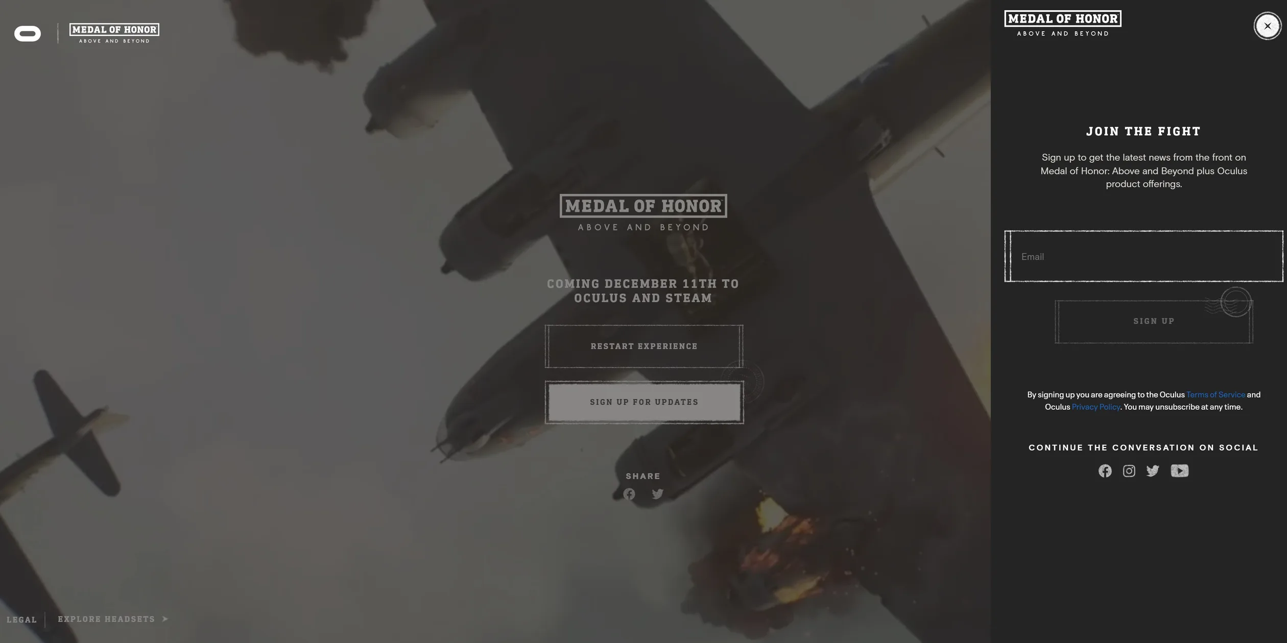 深色的 JOIN THE FIGHT 订阅面板,铅笔线框的邮箱栏、SIGN UP 按钮和邮戳