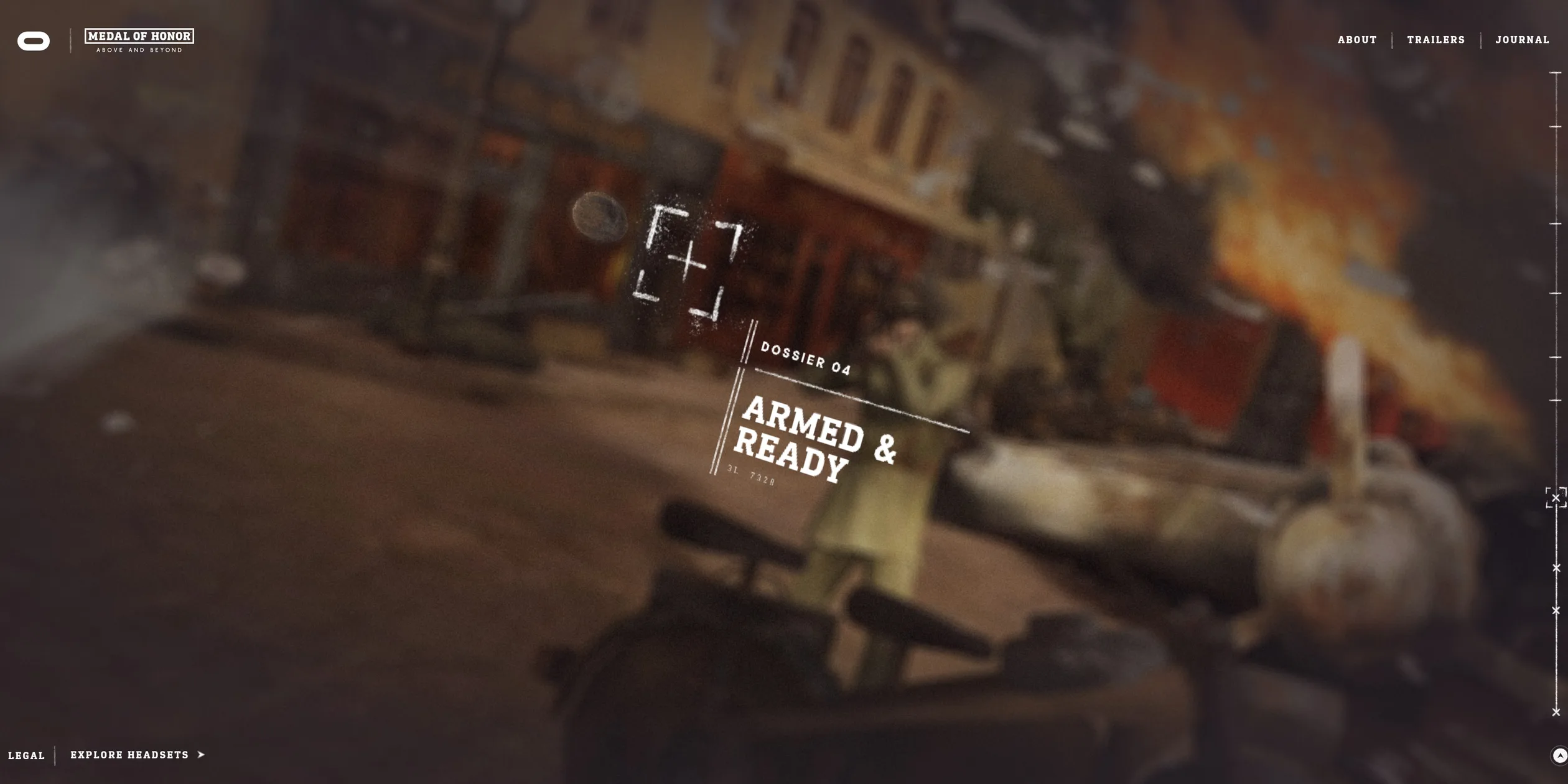 镜头在 ARMED & READY 档案前倾斜,士兵清晰而四周模糊