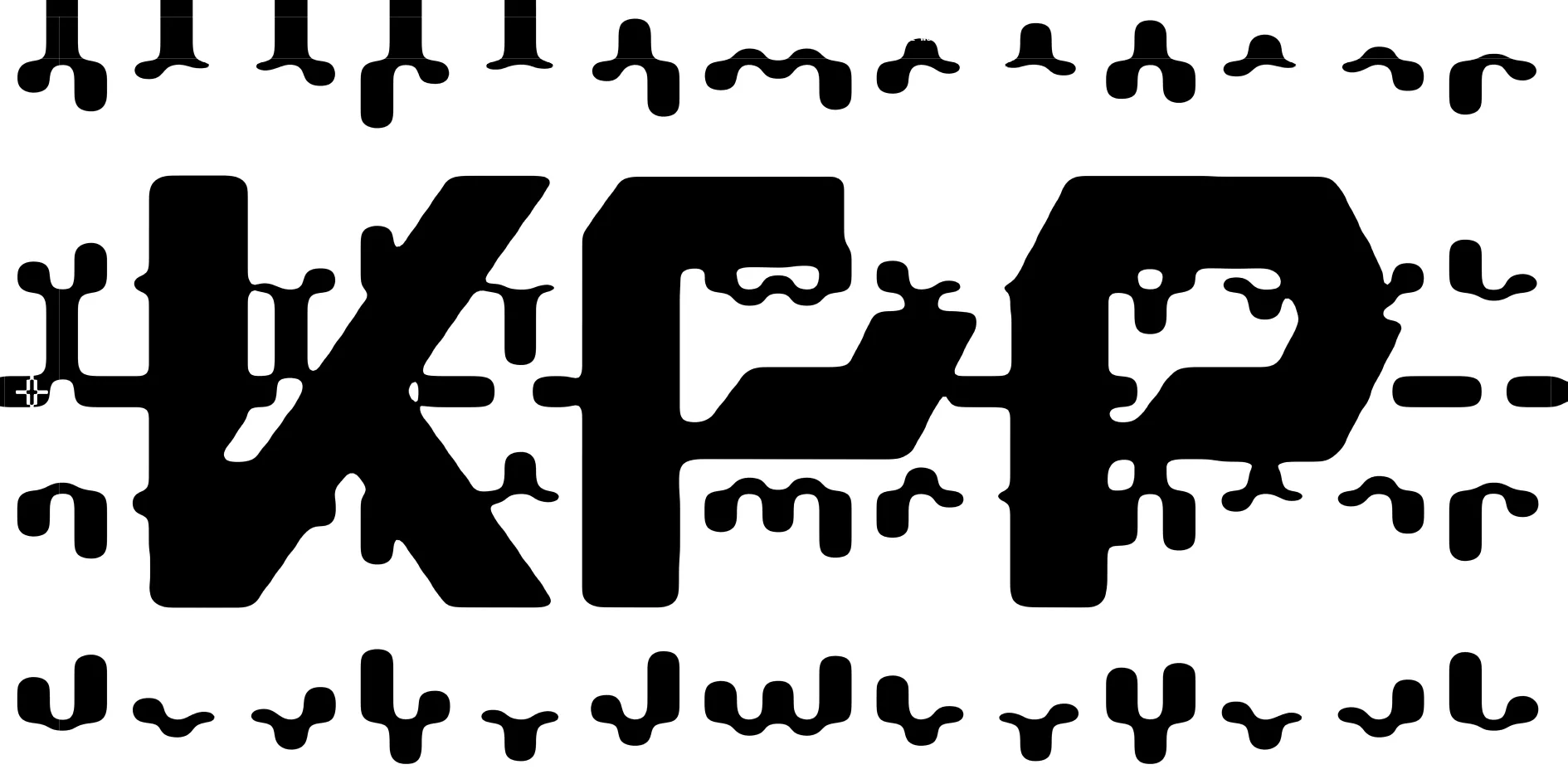The huge black KPR logo forming during loading, its letter edges bleeding like ink, surrounded by rings of curved black strokes