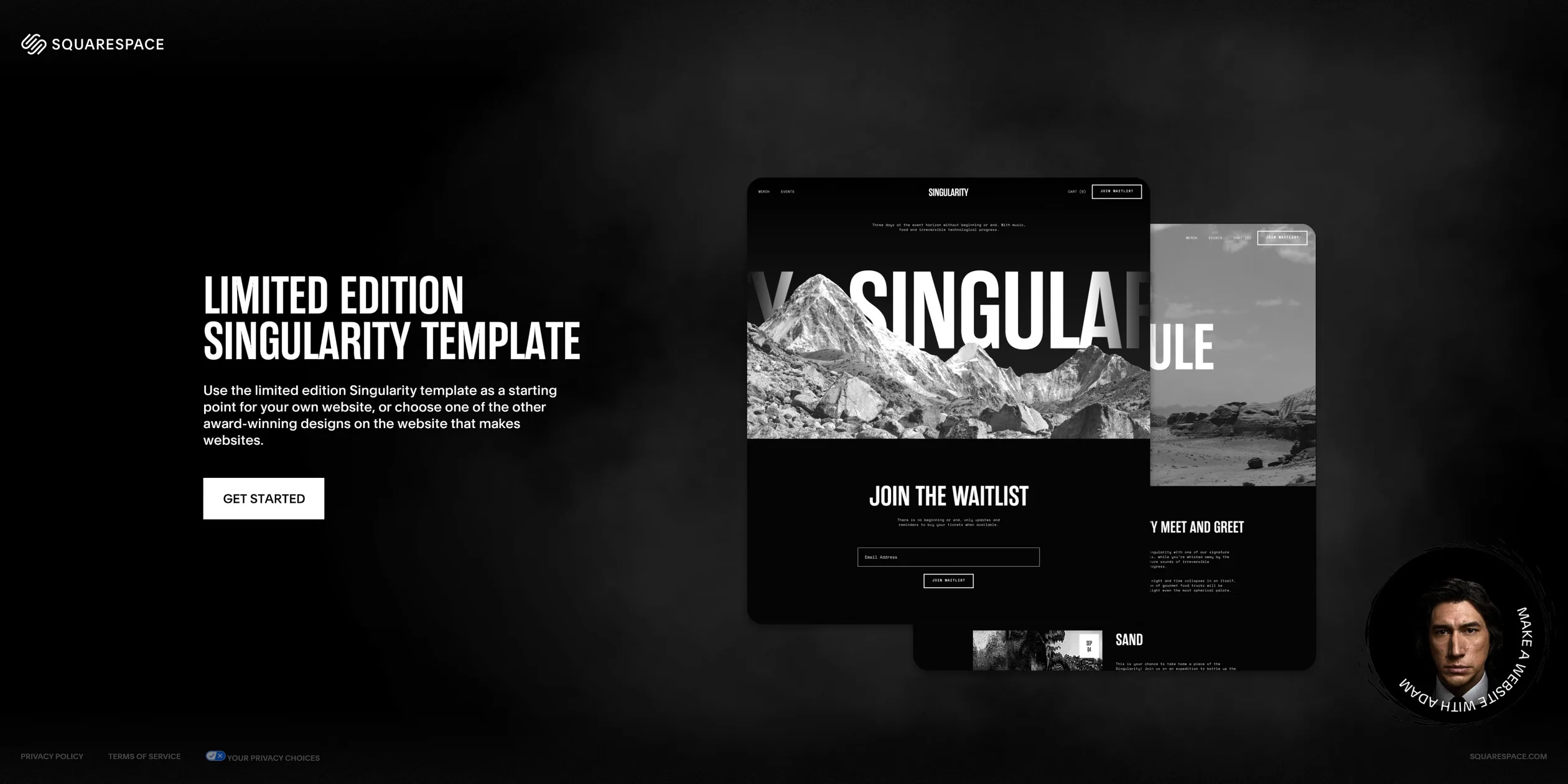 Limited edition Singularity template section with two overlapping template screenshots