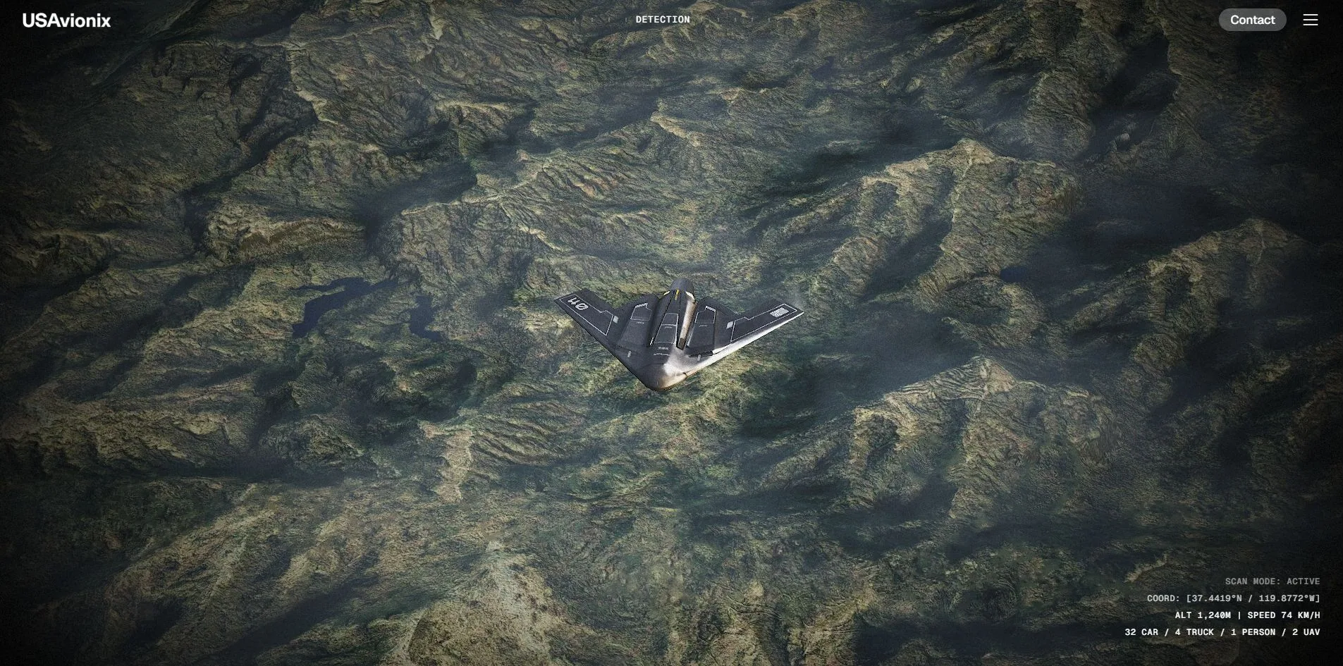 DETECTION: coordinates, altitude, speed and a count of identified objects printing at bottom right