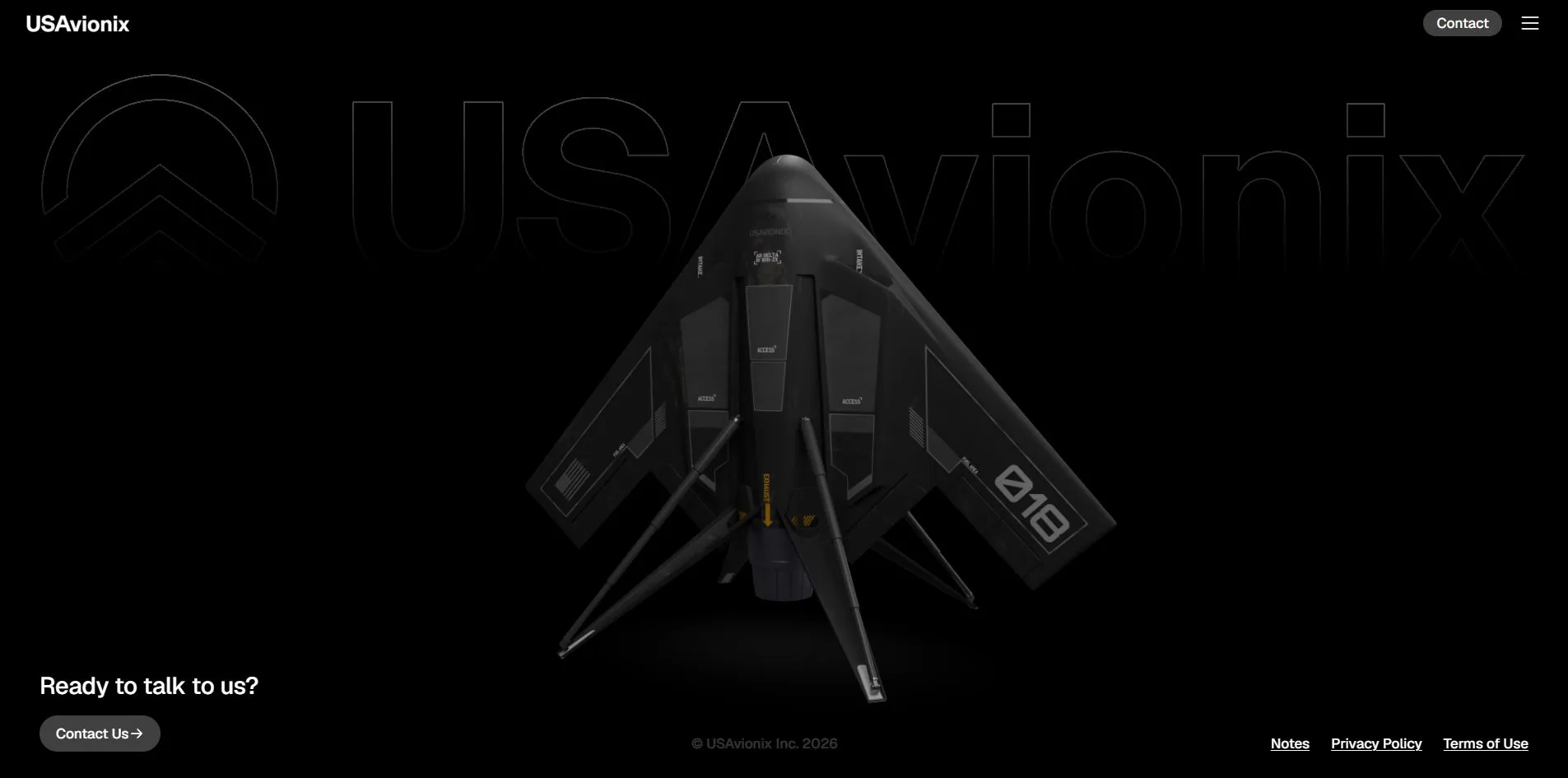 The footer: the aircraft landed, gear down, the outlined site name behind it