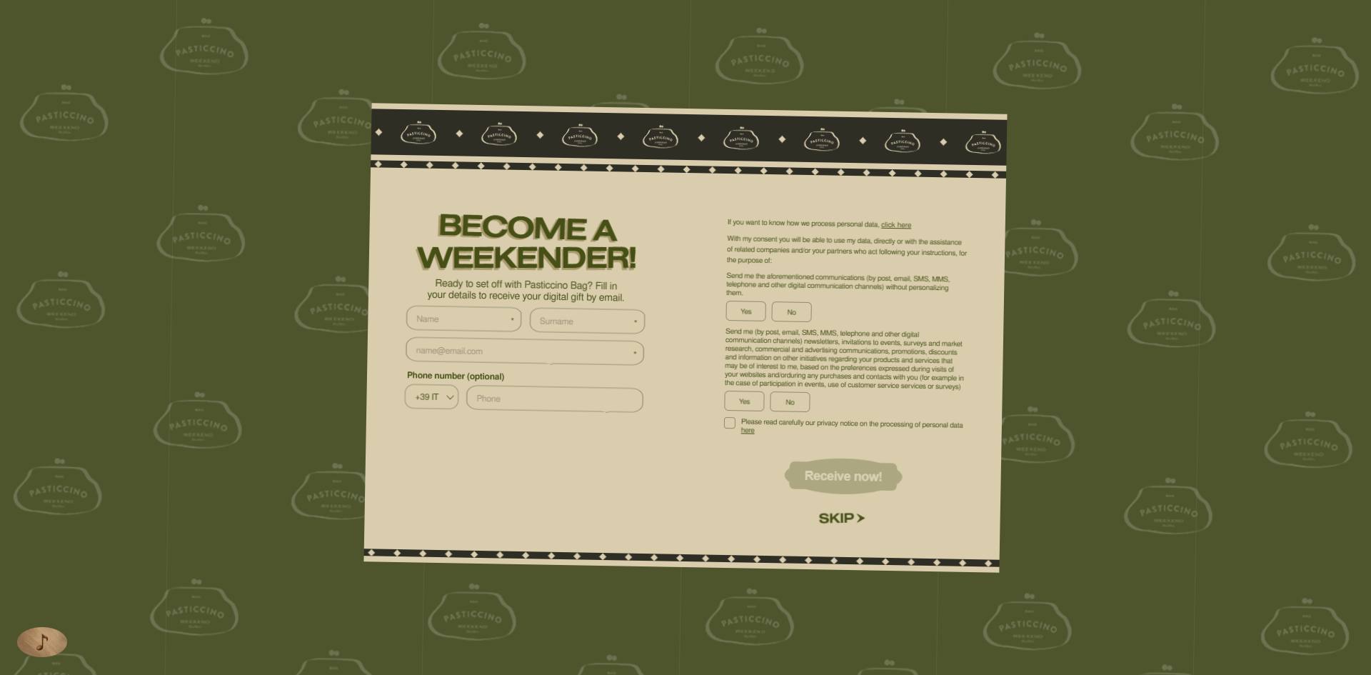 The lead form after the intro: name and email required, skip a line of small type under the button