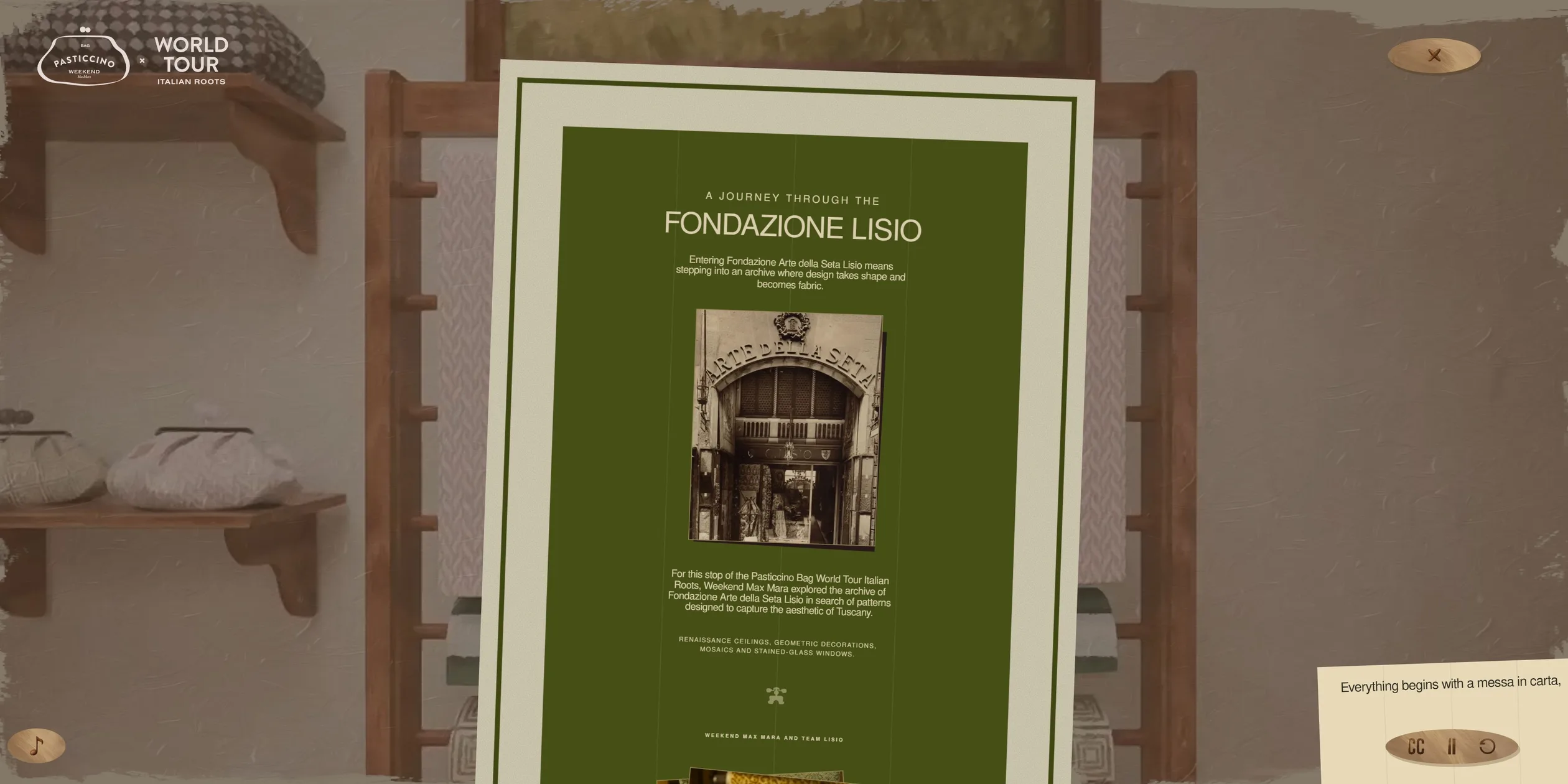 A pulled-out page about the Fondazione Lisio with an old photograph of its doorway
