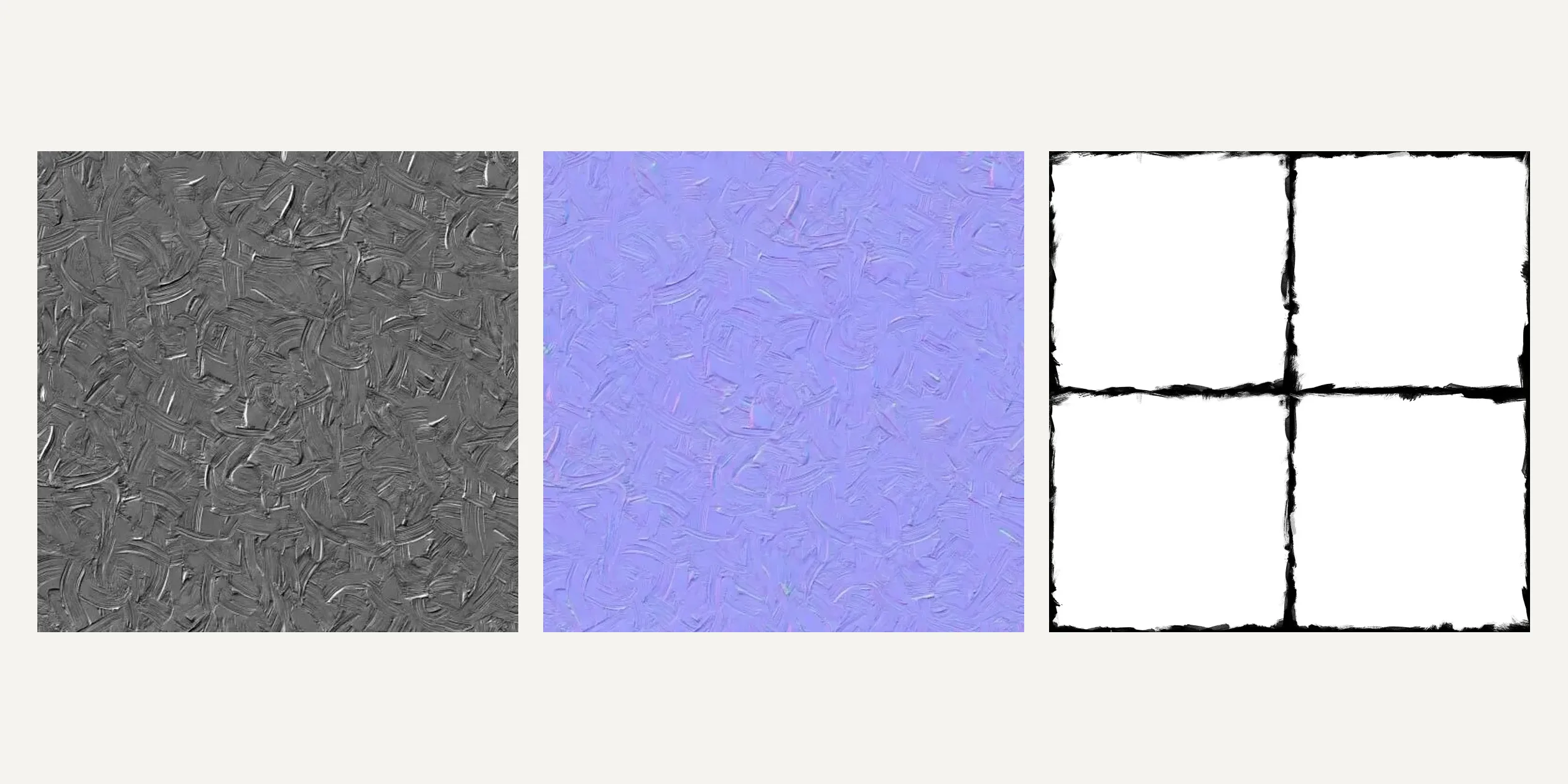 The site's canvas bump texture, its normal texture and the torn-border atlas