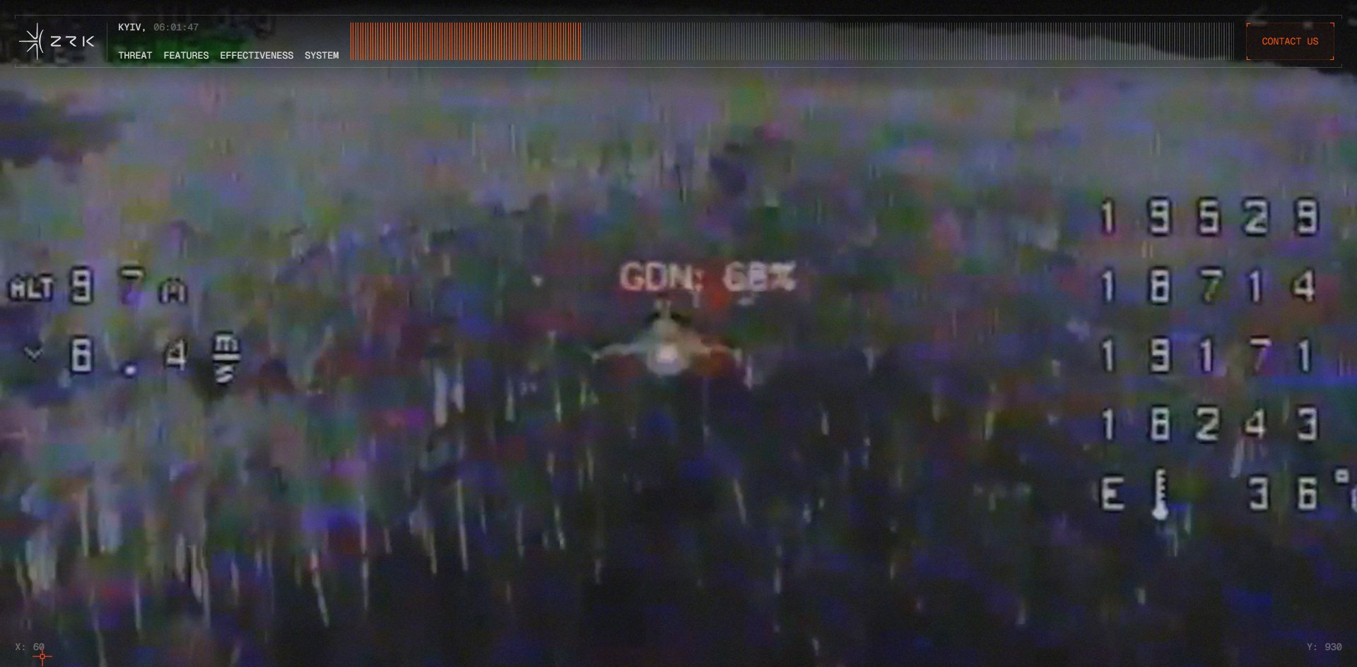 The simulated gun-camera screen, the one stretch that drops to 50 fps while scrolling