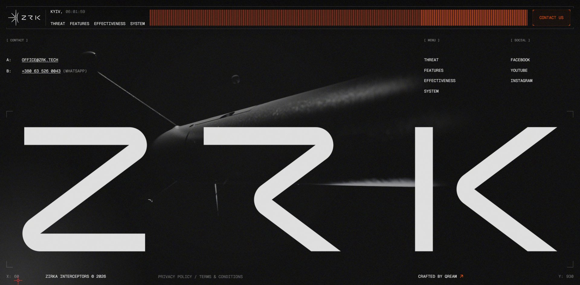 The footer, letterforms and airframe interlocked