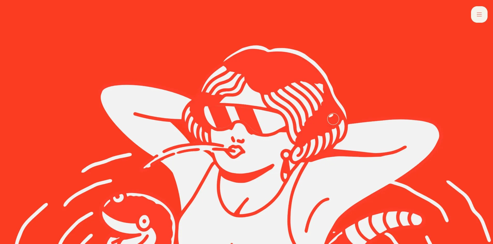 The frame where she fills the screen, thick cream lines on red, the bob and the sunglasses, the straw in her mouth, a snake coiled over both arms