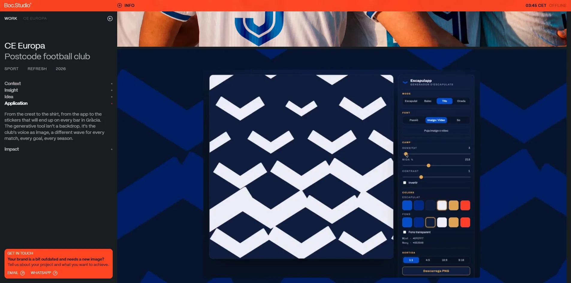 The CE Europa case page, the sidebar open at Application, and the Escapulapp generator on the right