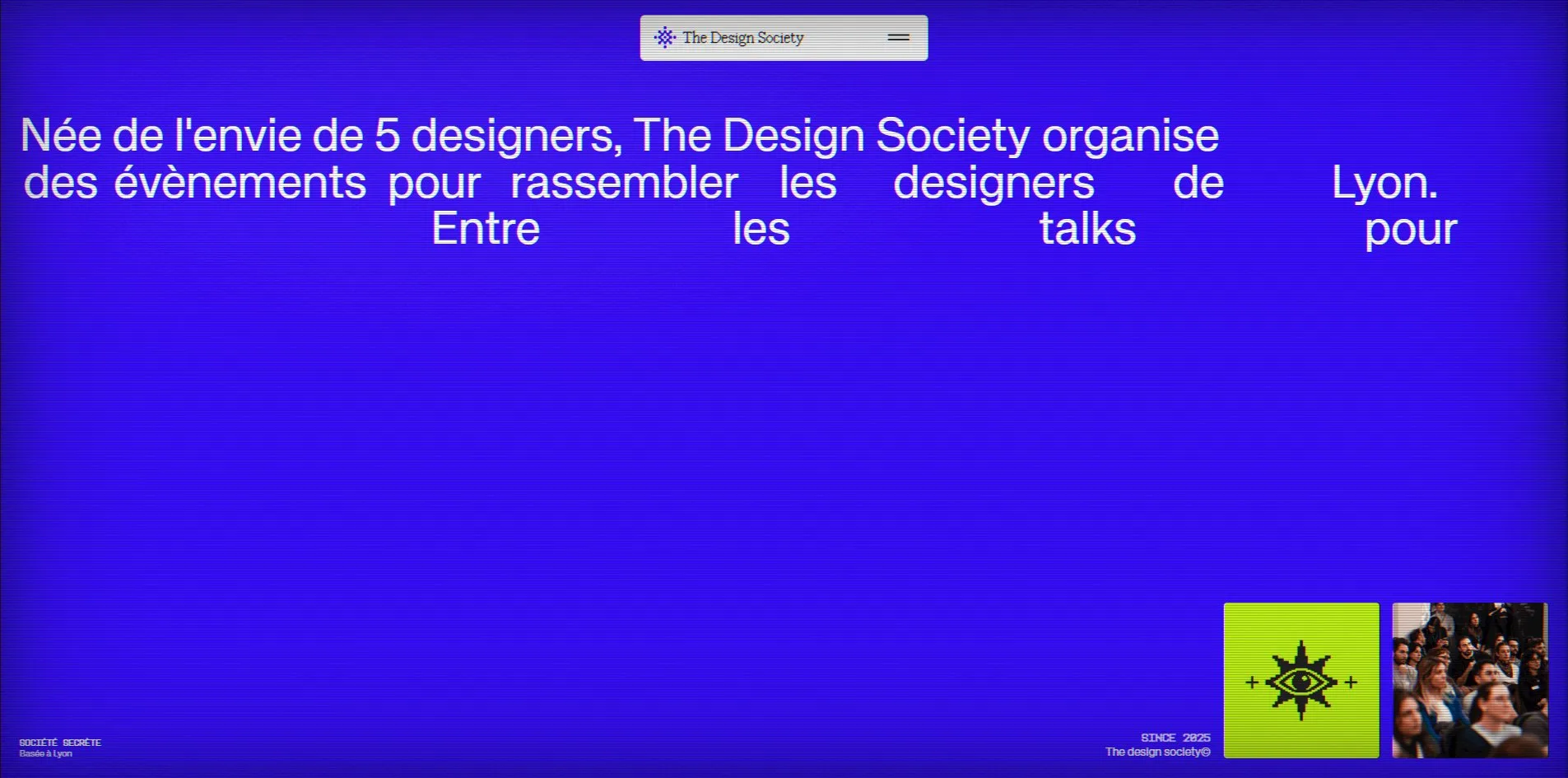 The manifesto halfway through, an electric blue screen where the first white line is set, the words of the second still sit with wide gaps, and the third holds only the words Entre, les, talks and pour stopped along the way