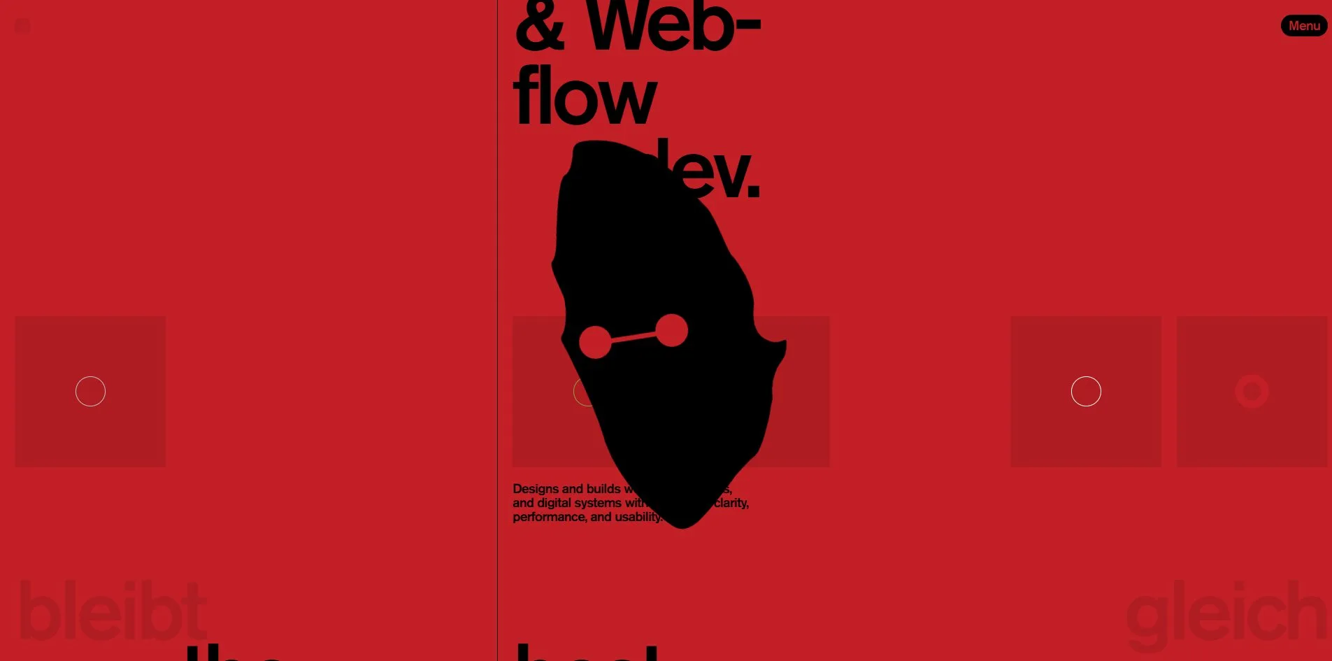 The instant after the red swatch is clicked, the whole page already red and the black mask enlarged to half the screen height mid-spin, with five swatches below, each carrying a small ring