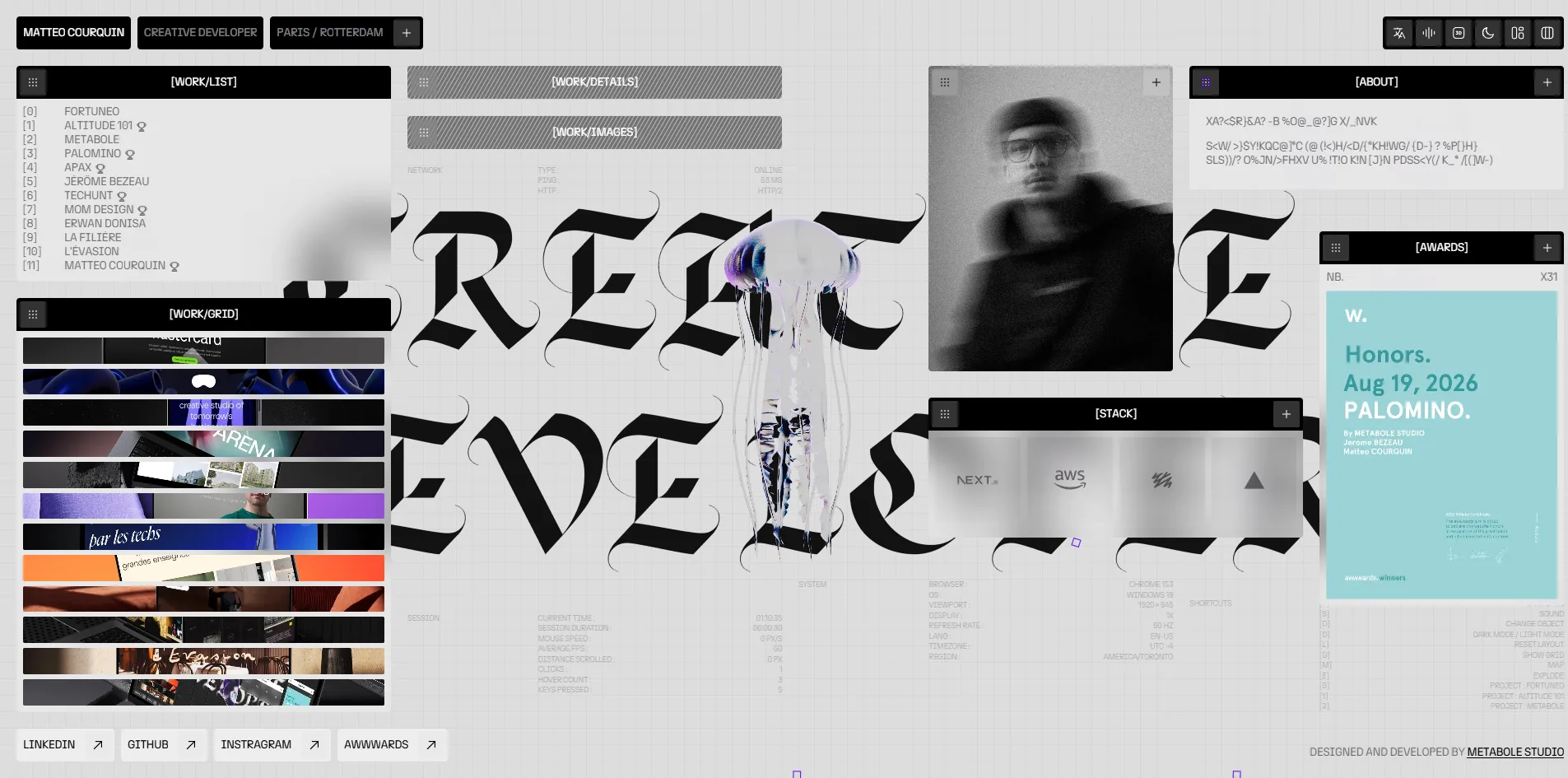 After pressing O to change the object, a translucent jellyfish sits in the middle of the desktop with its tentacles trailing over the blackletter, surrounded by the windows.