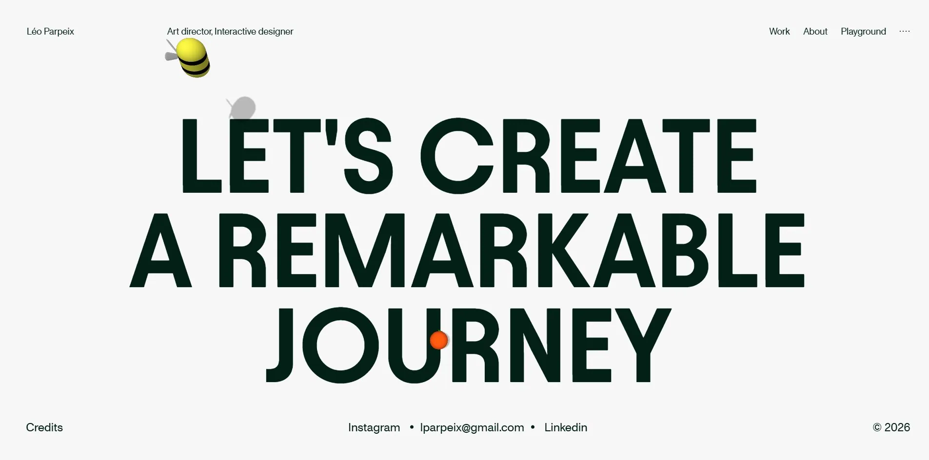 The word JOURNEY in the footer, with an orange dot set inside the letter U and the yellow bee flying at upper left