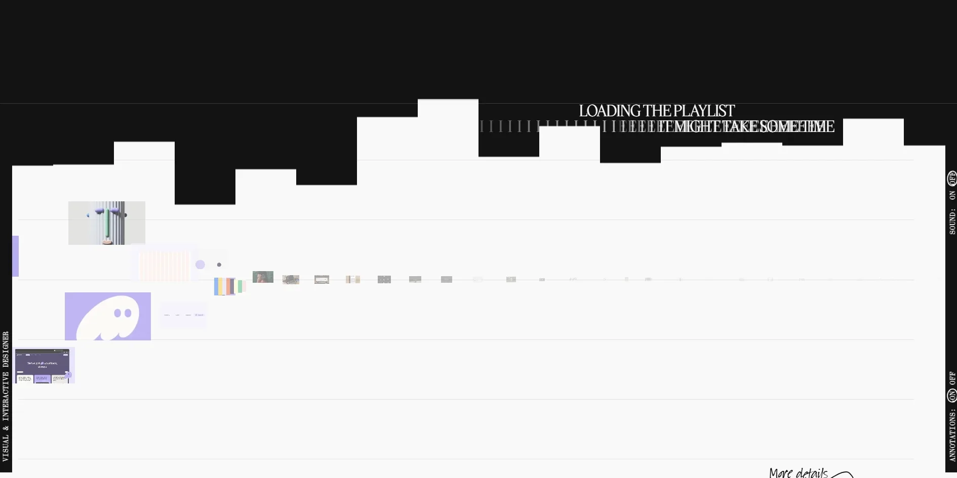 The opening screen on its way out, with lines of loading text still on the black background and a row of white bars of uneven height rising from the bottom of the screen