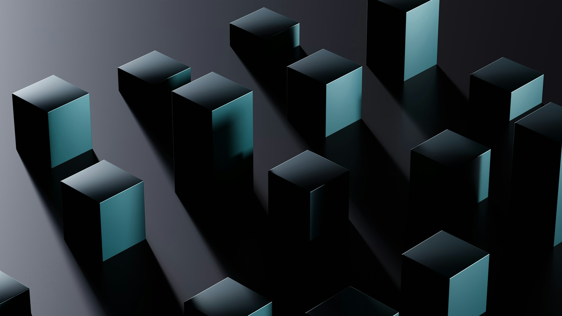Dark 3D cubes arranged in a grid — structured, stable infrastructure